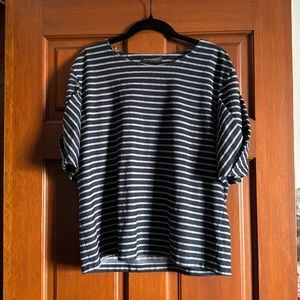 Banana Republic Navy Blouse w/White Stripes Size M